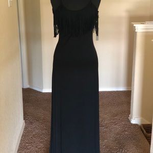 Sexy, black fringe maxi dress.
